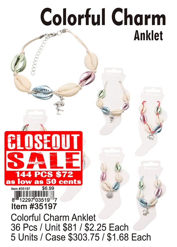 Colorful Charm Anklet - Closeout 144 Pcs.